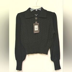 Who What Wear XS Black 3 Vintage Broach Style Sparkle Button Pullover Sweater